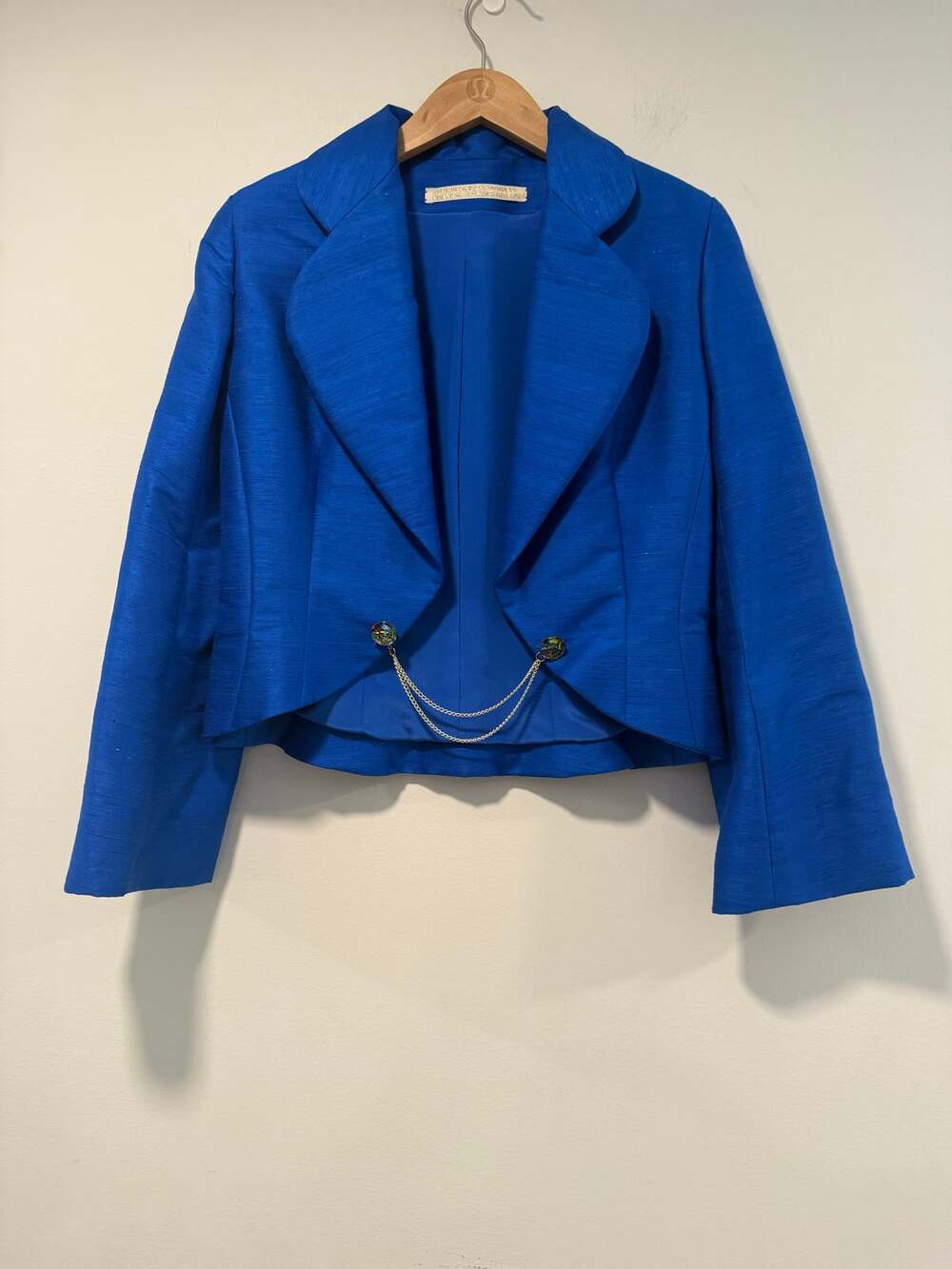 Vintage Tailored Open Blazer Bright Blue Chain w Gold Buttons Closure JL